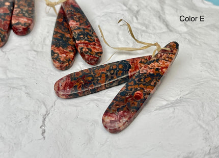 One Pair 12x45 mm Natural Pink Leopard Skin Jasper Top Drilled Teardrop Cabochon Long Teardrop Matching Pink Gemstone Earring Pendant #3356