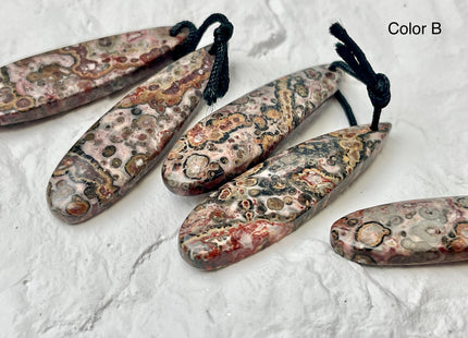 One Pair 12x45 mm Natural Pink Leopard Skin Jasper Top Drilled Teardrop Cabochon Long Teardrop Matching Pink Gemstone Earring Pendant #3356