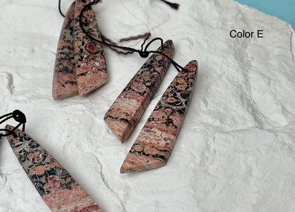 One Pair 12x43 mm Natural Pink Leopard Skin Jasper Top Drilled Freeform Cabochon Long Drop Matching Jasper Gemstone Earring Pendant #3358