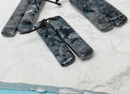 One Pair 10x48 mm Natural Gray Black Labradorite Top Drilled Teardrop Cabochon Long Rectangle Matching Black Gemstone Earring Pendant #3359