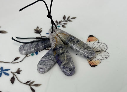 One Pair 12x45 mm Natural Purple Malachite Gemstone Top Drilled Teardrop Cabochon Long Teardrop Matching Gemstone Earring Pendant #3360