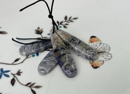 One Pair 12x45 mm Natural Purple Malachite Gemstone Top Drilled Teardrop Cabochon Long Teardrop Matching Gemstone Earring Pendant #3360