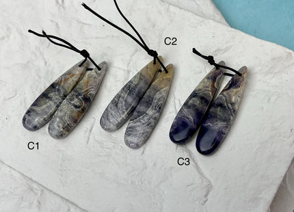 One Pair 12x45 mm Natural Purple Malachite Gemstone Top Drilled Teardrop Cabochon Long Teardrop Matching Gemstone Earring Pendant #3360