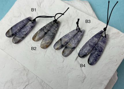 One Pair 12x45 mm Natural Purple Malachite Gemstone Top Drilled Teardrop Cabochon Long Teardrop Matching Gemstone Earring Pendant #3360