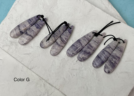 One Pair 12x45 mm Natural Purple Malachite Gemstone Top Drilled Teardrop Cabochon Long Teardrop Matching Gemstone Earring Pendant #3360