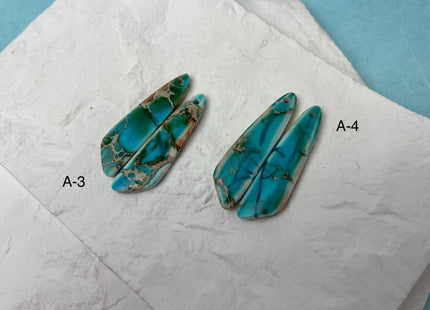 One Pair 12x44mm Natural Blue Impression Jasper Top Drilled Freeform Cabochon Long Drop Matching Shape Jasper Gemstone Earring Pendant #3362