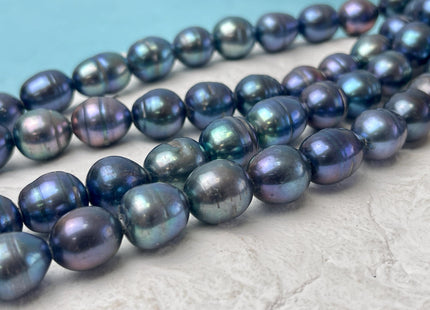 11-12x12-14 mm Large Hole Half Strand Peacock Rice Freshwater Pearl Beads Genuine Freshwater Rice Shape Hole Size 1.2mm 1.5mm 2.1mm #P3223