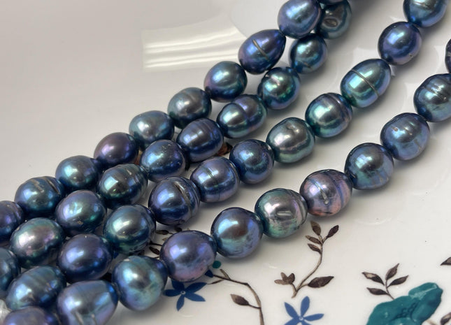 11-12x12-14 mm Large Hole Half Strand Peacock Rice Freshwater Pearl Beads Genuine Freshwater Rice Shape Hole Size 1.2mm 1.5mm 2.1mm #P3223
