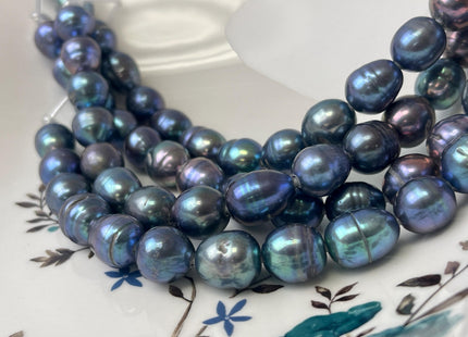 11-12x12-14 mm Large Hole Half Strand Peacock Rice Freshwater Pearl Beads Genuine Freshwater Rice Shape Hole Size 1.2mm 1.5mm 2.1mm #P3223