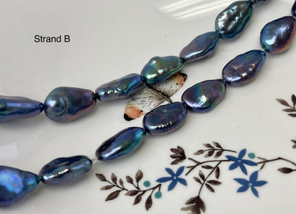 11-13x17-20mm AA High Luster Dark Rainbow Peacock Color Long Keshi Freshwater Pearl Beads Genuine Peacock Natural Keshi Nugget Pearls #P3224