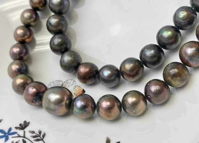 12-15 mm Green Copper Brown Baroque / Edison Freshwater Pearl Beads Genuine Freshwater Round Edison Pearl #P3228