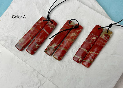 One Pair 10x47mm Natural Ocean Jasper Top Drilled Teardrop Cabochon Long Rectangle Matching Red Jasper Gemstone Earring Pendant #3363