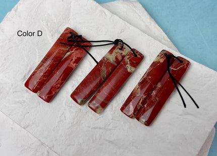 One Pair 10x47mm Natural Ocean Jasper Top Drilled Teardrop Cabochon Long Rectangle Matching Red Jasper Gemstone Earring Pendant #3363