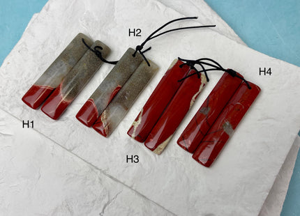 One Pair 10x47mm Natural Ocean Jasper Top Drilled Teardrop Cabochon Long Rectangle Matching Red Jasper Gemstone Earring Pendant #3363