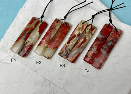 One Pair 10x47mm Natural Ocean Jasper Top Drilled Teardrop Cabochon Long Rectangle Matching Red Jasper Gemstone Earring Pendant #3363