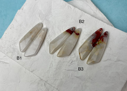 One Pair 12x45mm Natural Ocean Jasper Top Drilled Freeform Cabochon Long Drop Matching Mixed Red Ocean Jasper Gemstone Earring Pendant #3364