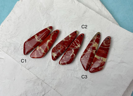 One Pair 12x45mm Natural Ocean Jasper Top Drilled Freeform Cabochon Long Drop Matching Mixed Red Ocean Jasper Gemstone Earring Pendant #3364