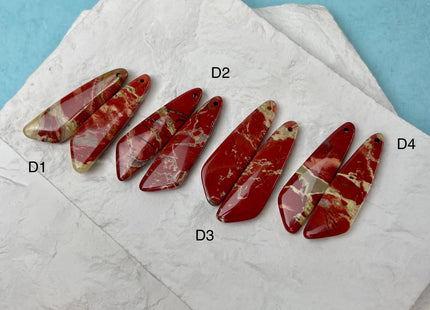 One Pair 12x45mm Natural Ocean Jasper Top Drilled Freeform Cabochon Long Drop Matching Mixed Red Ocean Jasper Gemstone Earring Pendant #3364