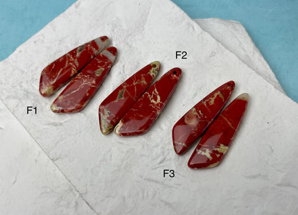 One Pair 12x45mm Natural Ocean Jasper Top Drilled Freeform Cabochon Long Drop Matching Mixed Red Ocean Jasper Gemstone Earring Pendant #3364