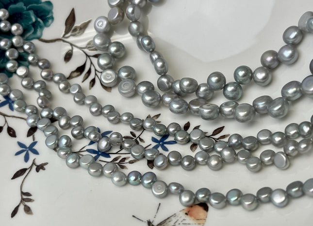 5mm 7-7.5mm AAA Gray Round Button Freshwater Pearl Beads Genuine Top Drilled Button Freshwater Pearls #P3078