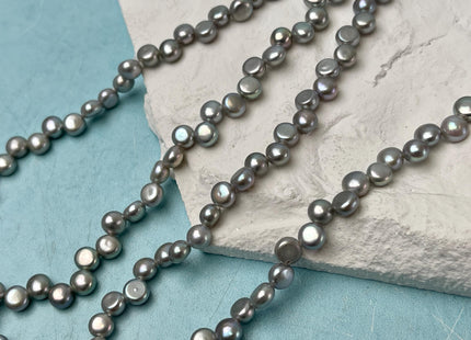 5mm 7-7.5mm AAA Gray Round Button Freshwater Pearl Beads Genuine Top Drilled Button Freshwater Pearls #P3078
