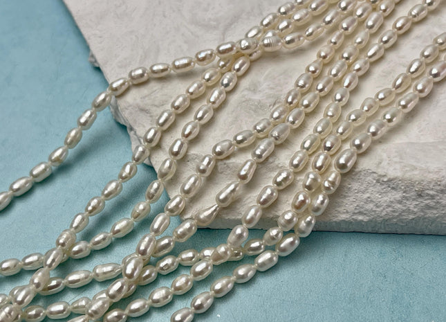 3x4-5 mm Natural White Rice/Oval Freshwater Pearl Genuine Natural Freshwater Pearl High Luster Small Seed Pearl Beads #P3230