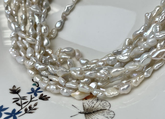 4-5x6-9 mm Natural White Keshi Rice Nugget Freshwater Pearl Beads Genuine Freshwater Long Keshi Nugget Pearls #P3233