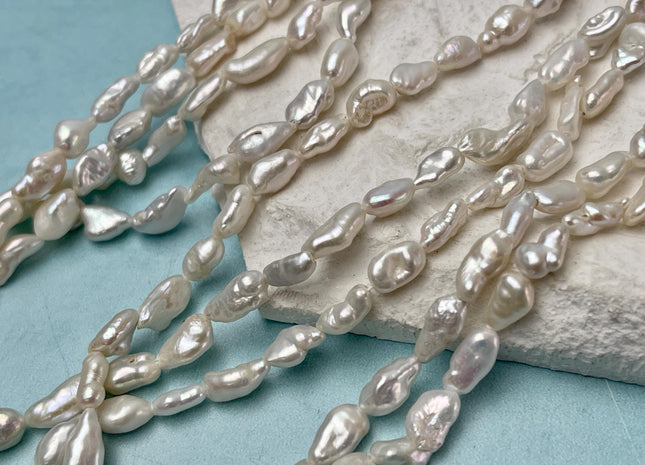 4-5x6-9 mm Natural White Keshi Rice Nugget Freshwater Pearl Beads Genuine Freshwater Long Keshi Nugget Pearls #P3233