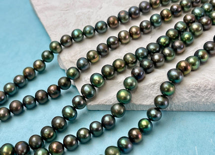 7 mm AA Olive Green Color Off Round Freshwater Pearl Beads Genuine High Luster Green Round Pearls 62 Beads #P3238