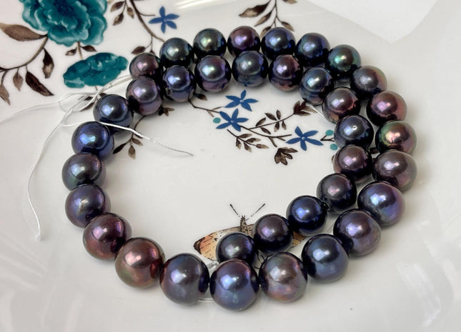11-13 mm AAA Purplish Peacock Round Freshwater Pearl Beads Genuine Top Quality Peacock Round Freshwater Pearl 36 Beads #P3236