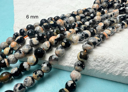 6mm 8mm 10mm Faceted Round Orange Yellow Black Color Agate Gemstone Beads Genuine Agate Gemstone Beads 14 Inches Strand #3779