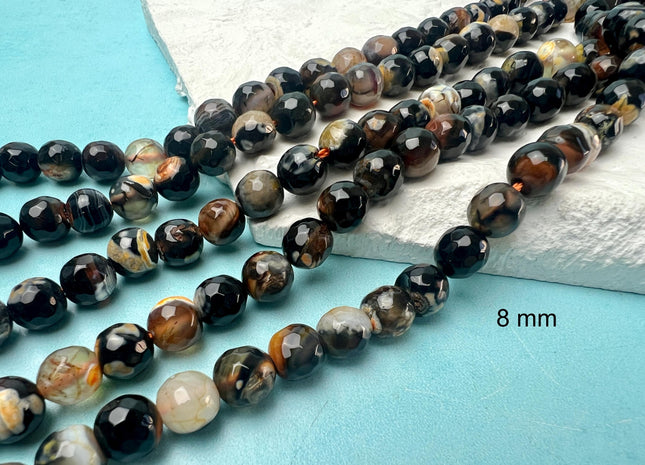 6mm 8mm 10mm Faceted Round Orange Yellow Black Color Agate Gemstone Beads Genuine Agate Gemstone Beads 14 Inches Strand #3779