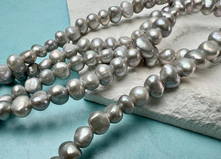 6-7mm Large Hole Gray Freshwater Pearl Nuggets Beads, Hole Size 1.8mm Natural Freshwater Pearls, Large Hole Gray Pearl Nuggets #15