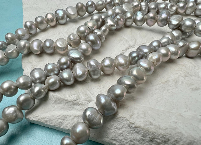 6-7mm Large Hole Gray Freshwater Pearl Nuggets Beads, Hole Size 1.8mm Natural Freshwater Pearls, Large Hole Gray Pearl Nuggets #15