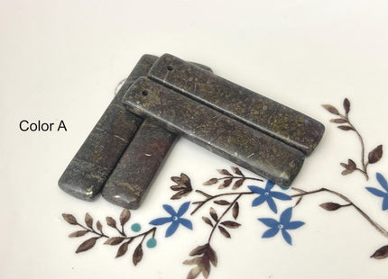 One Pair 10x47 mm Natural Coffee Jasper Top Drilled Teardrop Cabochon Long Rectangle Matching Coffee Brown Gemstone Earring Pendant #3365