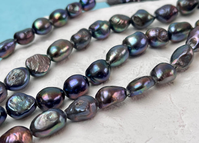 10-11x11-14 mm Full Strand Large Hole Peacock Color Rice/Oval Nugget Freshwater Pearl Beads Hole Size 2.2 mm Genuine Large Hole Pearls #1446