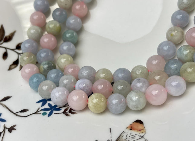 6mm 8mm 10mm 12mm Natural Color Smooth Round Morganite Gemstone Beads High Quality Pink Blue Green Color Morganite Gemstone Beads. #2277
