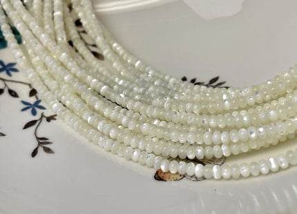 2.5x4 mm Smooth Rondelle Natural Mother of Pearl Gemstone Beads Genuine White MOP Beads 15.5 Inches Strand #4700