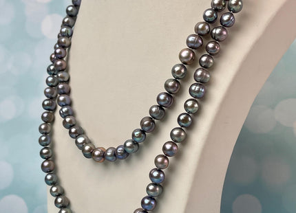 14/16/18/20/22/24 Inches Hand Knotted 8-9 mm Gray Peacock Color Potato Freshwater Pearl Necklace With Silver Clasp #P3083