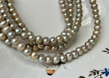 7-8 mm AA Large Hole Full Strand Green Champagne Color Potato High Luster Freshwater Pearl Hole Size 2.1mm 60 Beads #P3242