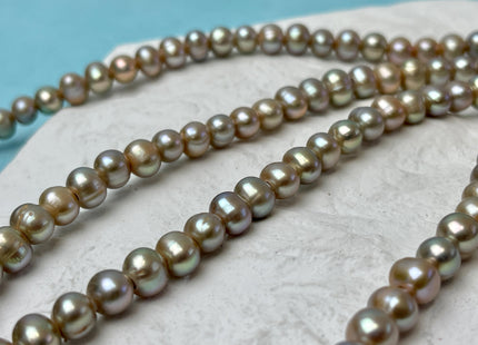 7-8 mm AA Large Hole Full Strand Green Champagne Color Potato High Luster Freshwater Pearl Hole Size 2.1mm 60 Beads #P3242