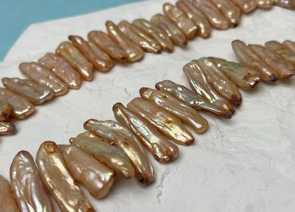 7-8x19-28 mm Champagne Brown Biwa Stick Freshwater Pearl Beads Genuine Cultured Center Drilled 16 Inches #P3072