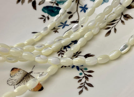 6x9mm Rice/Barrel Shape Natural Mother of Pearl Gemstone Beads Genuine White MOP Gemstones Beads 15.5 Inches Strand 43 Beads #4702