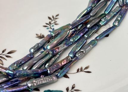 5-6x23-28 mm AAA Rainbow Peacock Biwa Stick Freshwater Pearl Beads Genuine Super High Luster Unique Peacock Biwa Coin Pearls #P3086