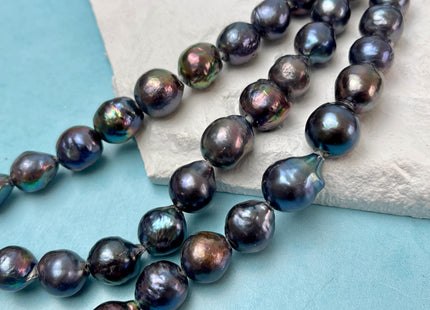 11-13.5 mm Half Strand Large Hole Dark Blue Peacock Color Baroque Pearl Beads Hole Size 2.2 mm Genuine High Luster Baroque Pearls #P3087