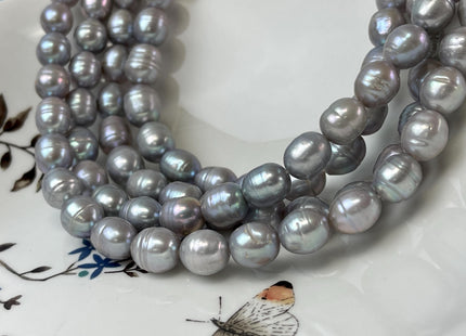 10x12 mm Gray Color Large Rice/Oval Ringed Freshwater Pearl Beads Genuine Gray Freshwater Pearl 34 Beads #P3096