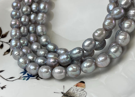 10x12 mm Gray Color Large Rice/Oval Ringed Freshwater Pearl Beads Genuine Gray Freshwater Pearl 34 Beads #P3096