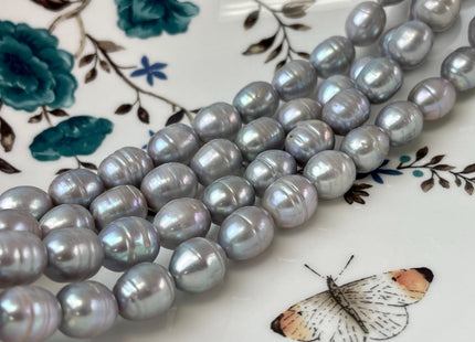 10x12 mm Gray Color Large Rice/Oval Ringed Freshwater Pearl Beads Genuine Gray Freshwater Pearl 34 Beads #P3096