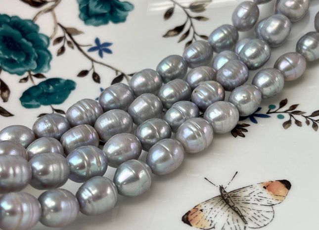 10x12 mm Gray Color Large Rice/Oval Ringed Freshwater Pearl Beads Genuine Gray Freshwater Pearl 34 Beads #P3096