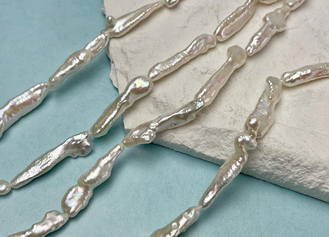 5-7x25-30 mm AAA Very Rare Natural White Keshi Biwa Stick Freshwater Pearls Genuine Super High Luster Irregular Pearl Beads 15 Beads #P3119